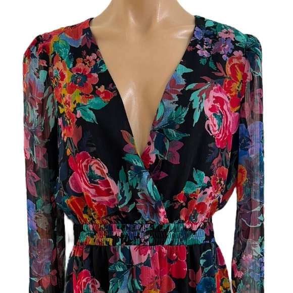 CHARLES HENRY PRINT LONG SLEEVE RUFFLE FIT & FLARE MINIDRESS DRESS SZ M - Picture 6 of 11